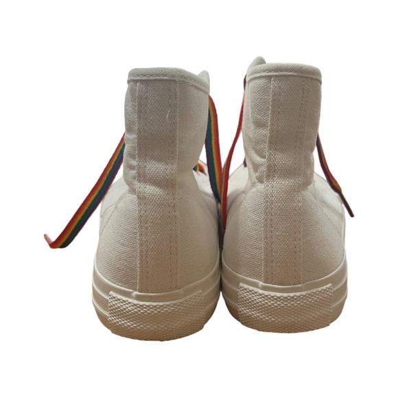 American Eagle Outfitters Canvas High Tops White with Rainbow Laces and Soles - Picture 5 of 9